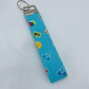 Key Fob Wristlet Keychain In Blue Summer Fun Print